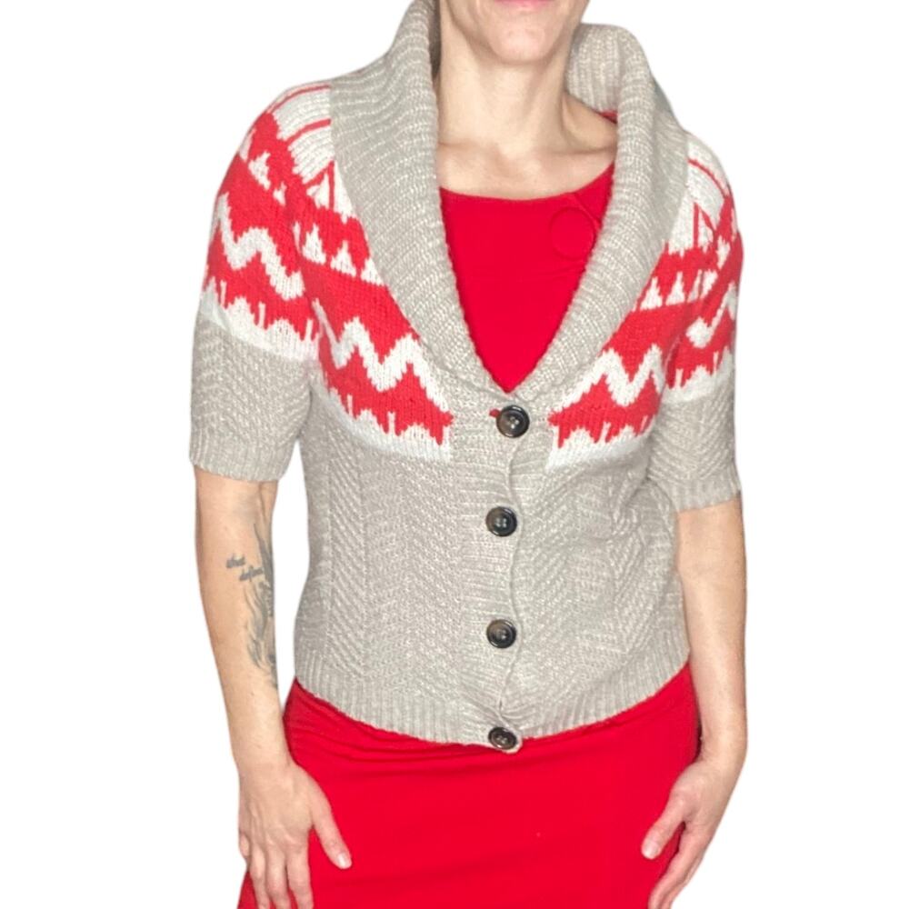 Old Navy Y2K Nordic Fair Isle Short Sleeve Shawl Collar Cardigan Sweater M